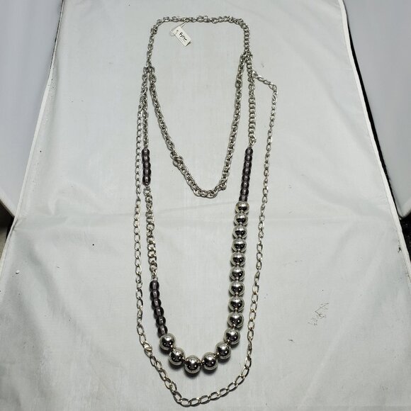 Bijou triple row silver chain 3 layers of varying chain styles necklace - Picture 1 of 5